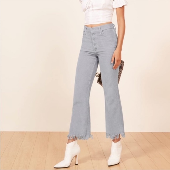 Reformation Women's Size 26 Jessie Corduroy Pants In Cloud ( Light Grey) - Picture 1 of 9